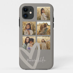 Capa Para iPhone 11 Mummy multifoto taupe coração elegante na moda