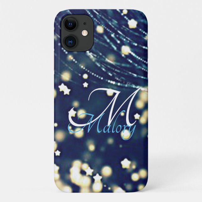 Capa Para iPhone 11 Mystical Stars Monograma Sparkle Personalizado (Verso)