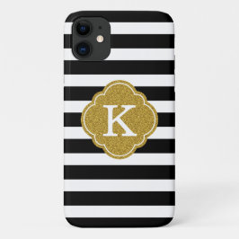 Capa Para iPhone 11 Na moda Black Stripes Dourado Monograma