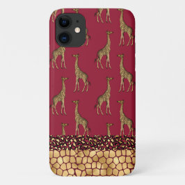 Capa Para iPhone 11 Na moda Burgundy da Giraffe Dourada