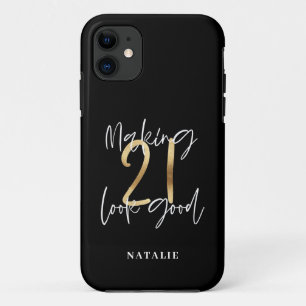 Capa Para iPhone 11 na moda de script moderno aniversário de 21 anos d