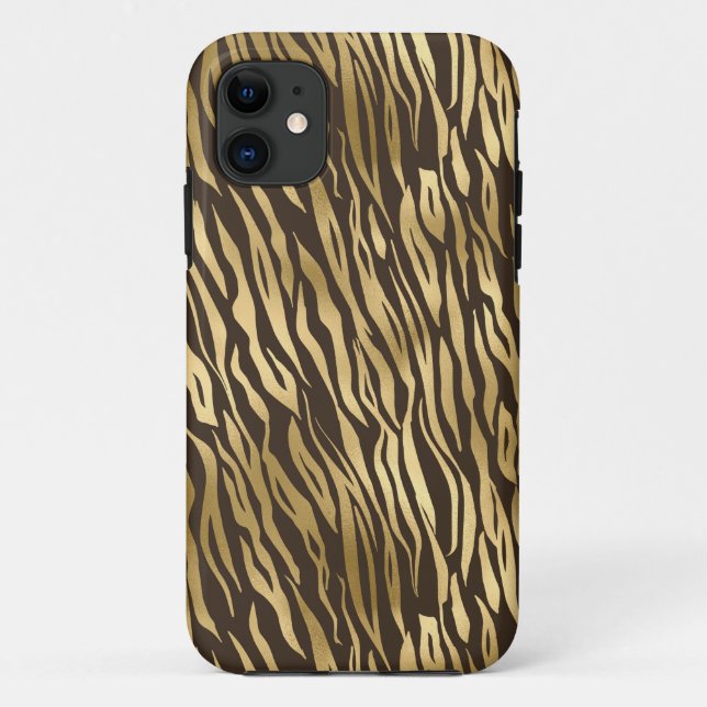Capa Para iPhone 11 Na moda Elegante de Tigre Dourado (Verso)
