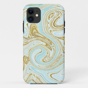 Capa Para iPhone 11 Na moda Glitter Dourado Abstrato Azul