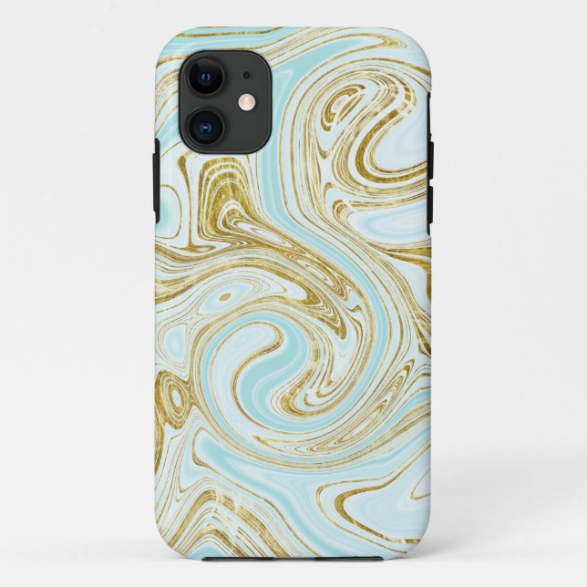 Capa Para iPhone 11 Na moda Glitter Dourado Abstrato Azul (Verso)