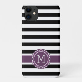 Capa Para iPhone 11 Na moda preto White Stripes Roxo Roxo Monograma
