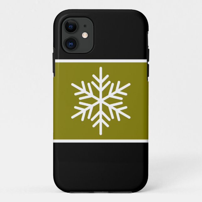 Capa Para iPhone 11 Na moda White Snowflake Ouro  Faixa de Azeite Pret (Verso)