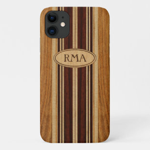 Capa Para iPhone 11 Nalu Lua Faux Koa Wood Monograma Surfboard