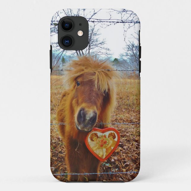 Capa Para iPhone 11 Namorados Coração Miniatura Cavalo Marrom (Verso)