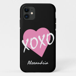 Capa Para iPhone 11 Namorados XOXO cor-de-rosa preto