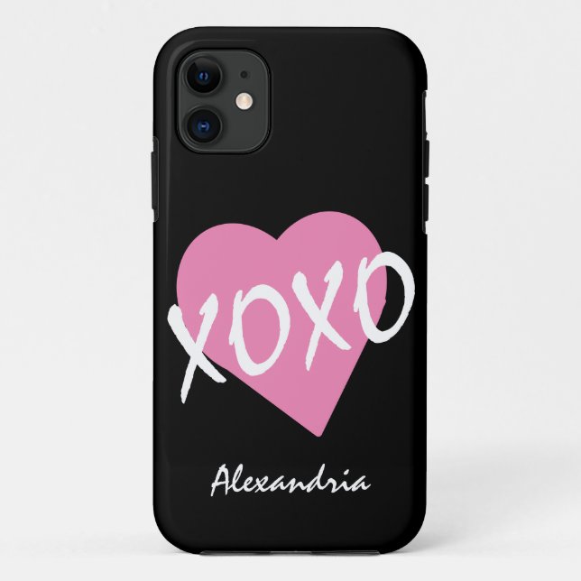 Capa Para iPhone 11 Namorados XOXO cor-de-rosa preto (Verso)