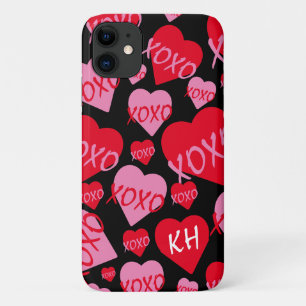 Capa Para iPhone 11 Namorados XOXO Coração Cor-de-Rosa Padrão Vermelho