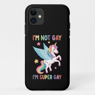 Capa Para iPhone 11 Não sou Gay, sou Super Orgulho gay LGBT Unicórnio