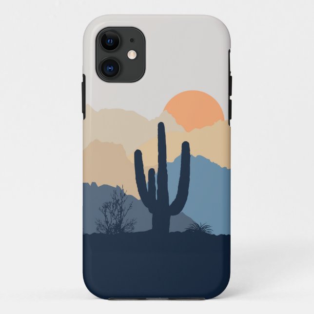 Capa Para iPhone 11 Nascer do sol do deserto azul e bege (Verso)