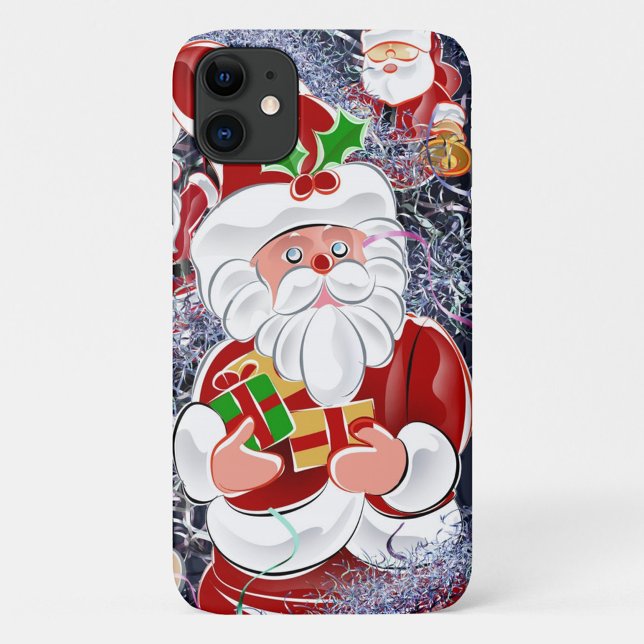 Capa Para iPhone 11 Natal (The style is cartoonish with bold outlines and bright colors, reminiscent of pop art.)