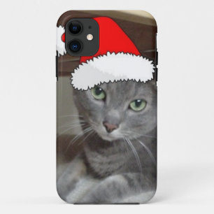 Capa Para iPhone 11 Natal de Gato Azul Russo