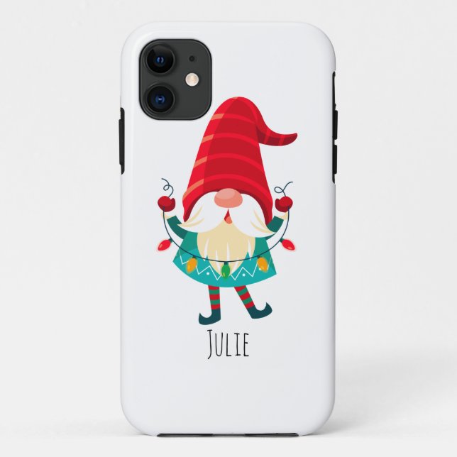 Capa Para iPhone 11 Natal Gnomo segurando luzes de Natal (Verso)