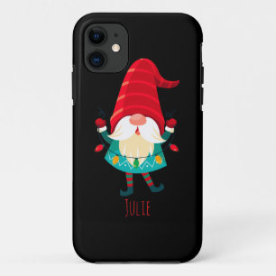 Capa Para iPhone 11 Natal Gnomo segurando luzes de Natal