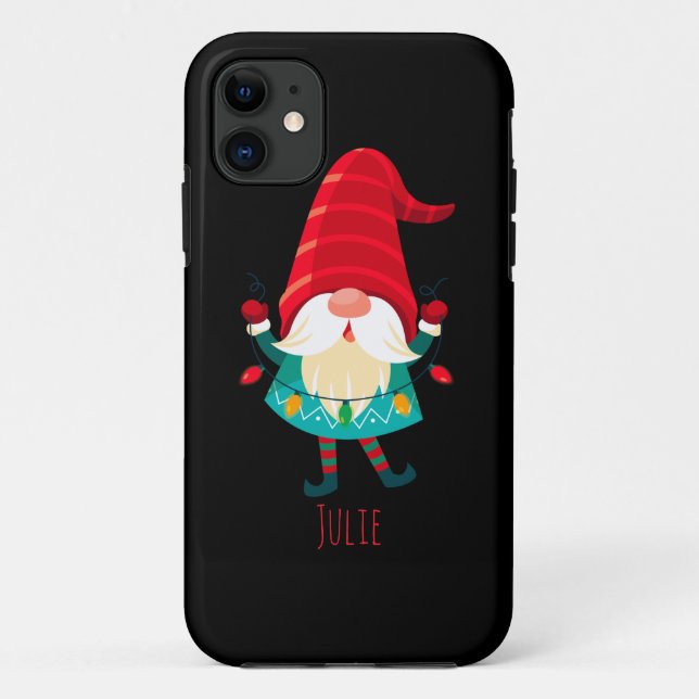 Capa Para iPhone 11 Natal Gnomo segurando luzes de Natal (Verso)