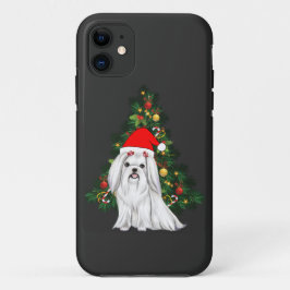 Capa Para iPhone 11 Natal Maltês, Xmas Maltês Cachorro com chapéu de P