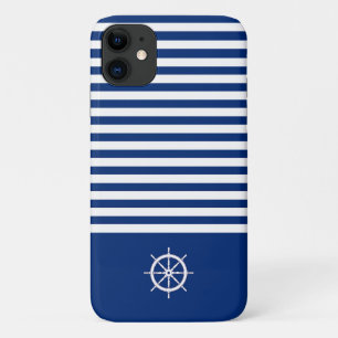 Capa Para iPhone 11 Náuticas+Barras Azul+Branco