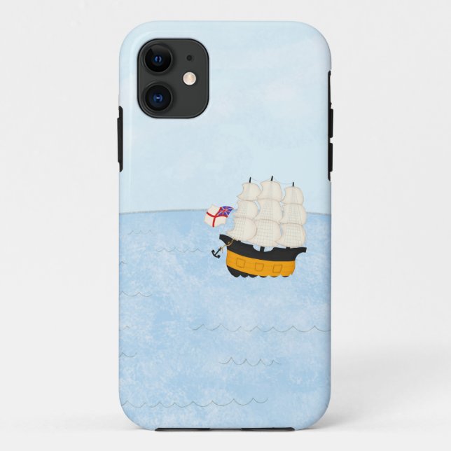 Capa Para iPhone 11 Navio de vela preto e amarelo no mar aberto (Verso)