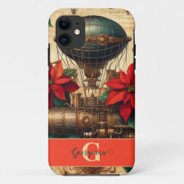 Capa Para iPhone 11 Navio Steampunk Personalizado com Poinsettia