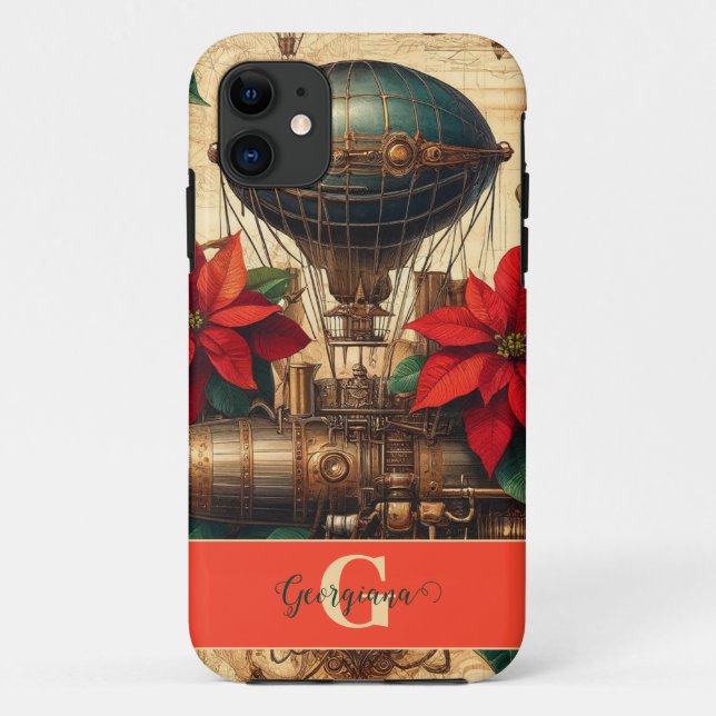 Capa Para iPhone 11 Navio Steampunk Personalizado com Poinsettia (Verso)