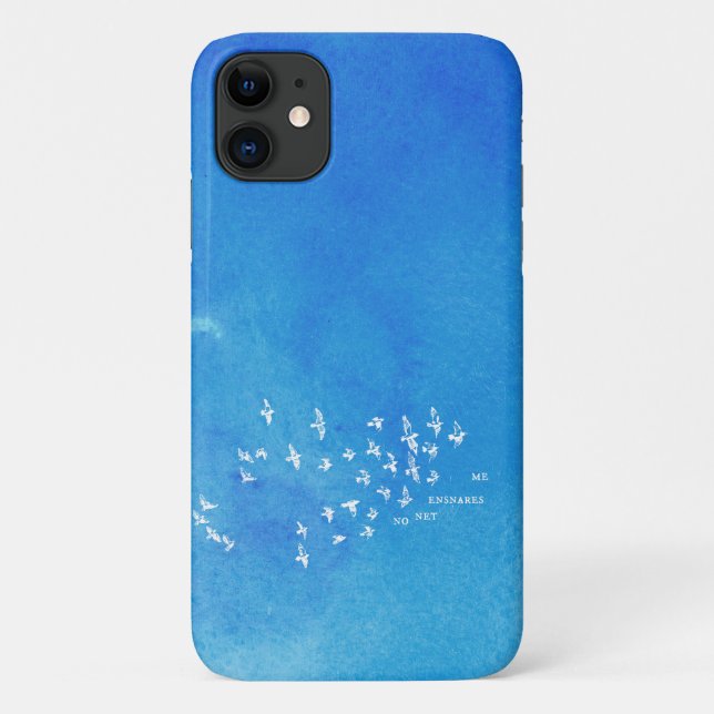 Capa Para iPhone 11 "Nenhuma rede me ensina" + pássaros (branco a azul (Verso)