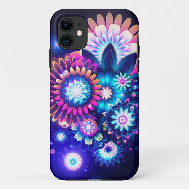 Capa Para iPhone 11 Neon Flowers (Verso)