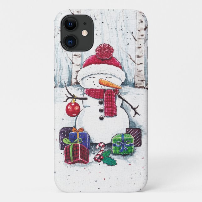 Capa Para iPhone 11 Neve Com Presentes Em Aquarela (Verso)