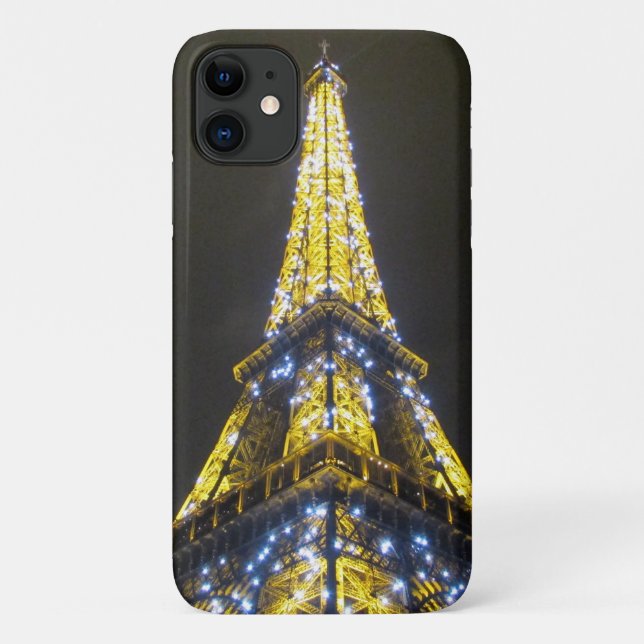 Capa Para iPhone 11 noite brilhante do Eiffel (Verso)
