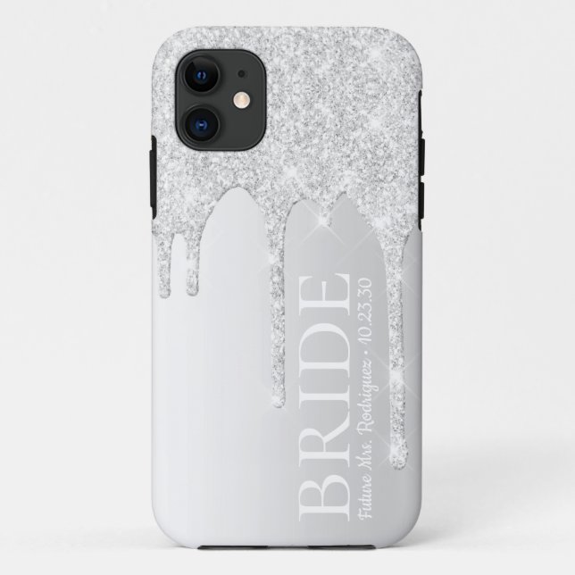 Capa Para iPhone 11 Noiva Futuro Senhora Silver Glitter Drip (Verso)