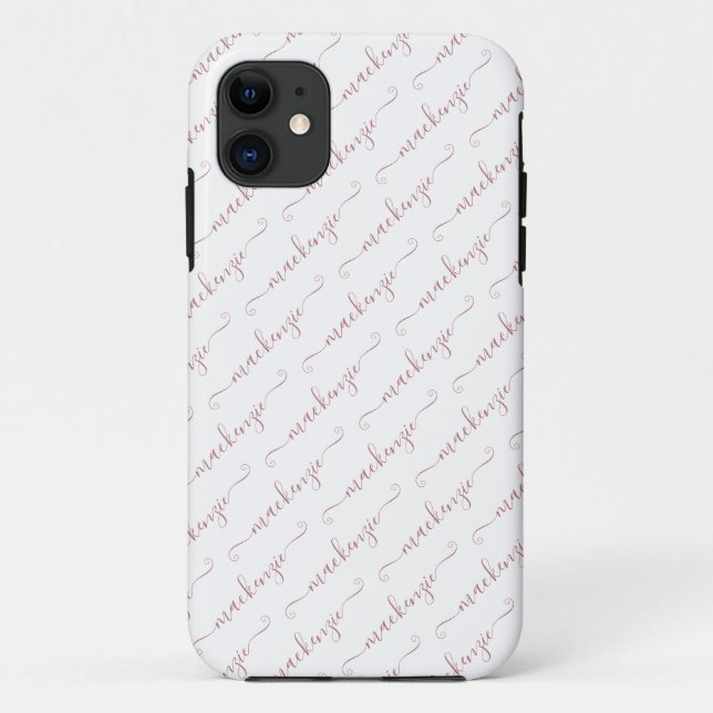 Capa Para iPhone 11 Nome bonito de Script Manuscrito Branco e Rosa Dou (Verso)