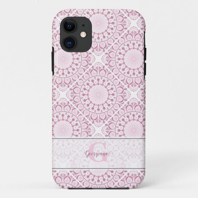 Capa Para iPhone 11 Nome Bonito Pink Confetti Lace Azulejo Mandala (Verso)