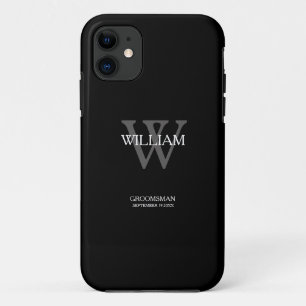 Capa Para iPhone 11 Nome Branco Monograma Cinza Clássico Preto Padrinh