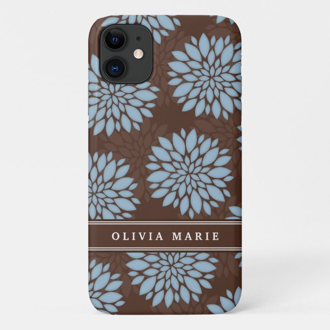 Capa Para iPhone 11 Nome castanho Bebê Flor Azul Padrão de Flor (Verso)
