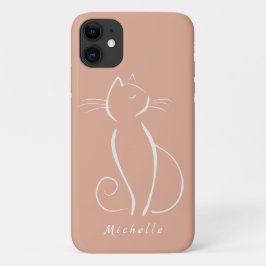 Capa Para iPhone 11 Nome da Adição de Gato Branco Minimizado a Rosa