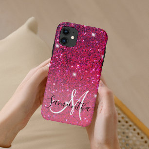 Capa Para iPhone 11 Nome das Sparkles Vermelhos e Rosa Modernos