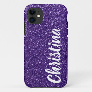 Capa Para iPhone 11 Nome de Brilho Roxo Escuro Personalizado