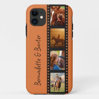Capa Para iPhone 11 Nome de Pet do Cavalo de Foto Laranja Queimado 4