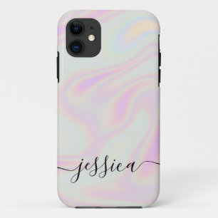 Capa Para iPhone 11 Nome de Script Elegante Holográfico