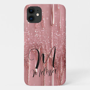 Capa Para iPhone 11 Nome de Shimmery de Glitter Dourado para Girly Ros