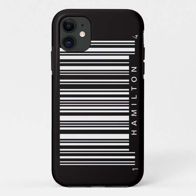 Capa Para iPhone 11 nome do código do bar de faixas pretas (Verso)