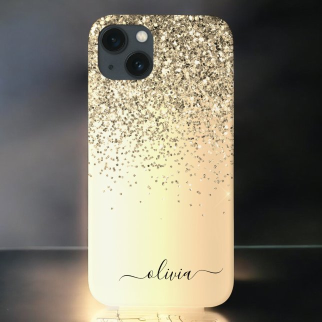 Capa Para iPhone 11 Nome do Glam do Monograma Dourado Glitter Metal (Criador carregado)