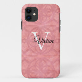 Capa Para iPhone 11 Nome do Monograma de Aquarela Rosa Ruddy
