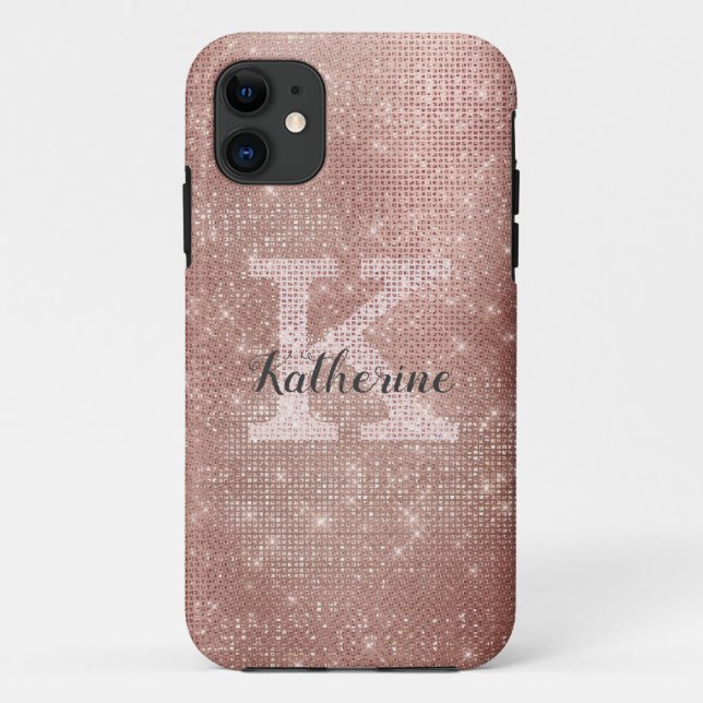 Capa Para iPhone 11 Nome do Monograma de Glitter Sparkle Glitter Doura (Verso)