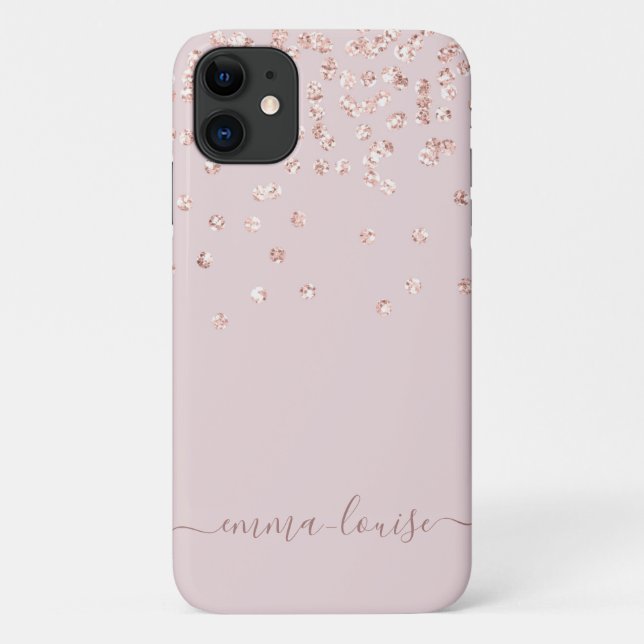 Capa Para iPhone 11 Nome do Monograma Dourado da Brilhante Rosa Rosa R (Verso)