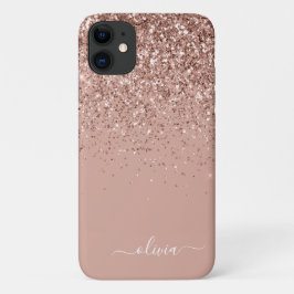 Capa Para iPhone 11 Nome do Monograma Dourado da Brilhante Rosa Rosa R