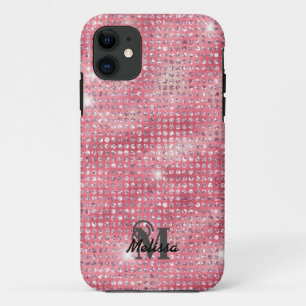 Capa Para iPhone 11 Nome do Monograma Estacionado com Diamante Rosa El