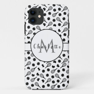 Capa Para iPhone 11 Nome do Monograma Iniciais Tênis com Temas Preto 